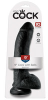 King Cock 9 - nagy tapadótalpas, herés dildó (23 cm) - fekete