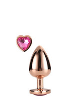 Gleaming Love - alumínium anál dildó szív alakú kővel (rózsaarany)